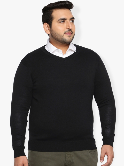 

aLL Plus Size Men Black Solid Sweater