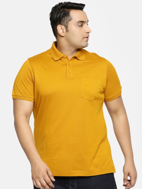 

aLL Plus Size Men Mustard Yellow Solid Polo Collar T-shirt