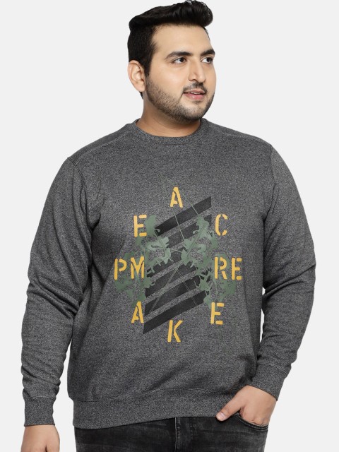 

aLL Plus Size Men Charcoal Grey Printed Sweatshirt