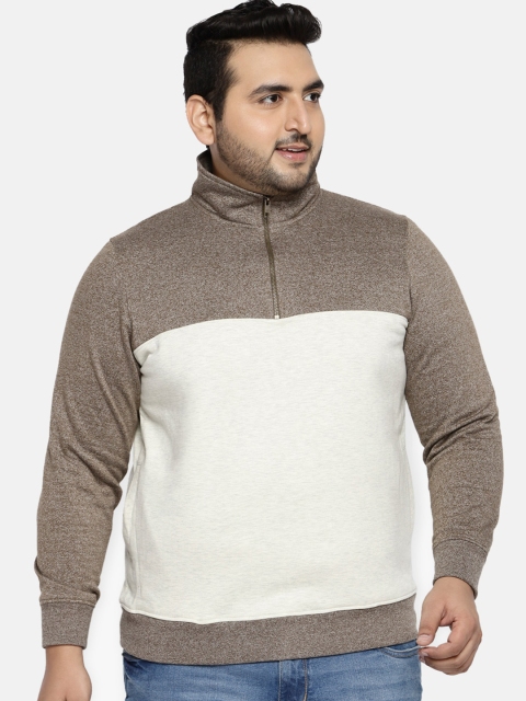 

aLL Plus Size Men Off-White Brown Colourblocked Sweatshirt