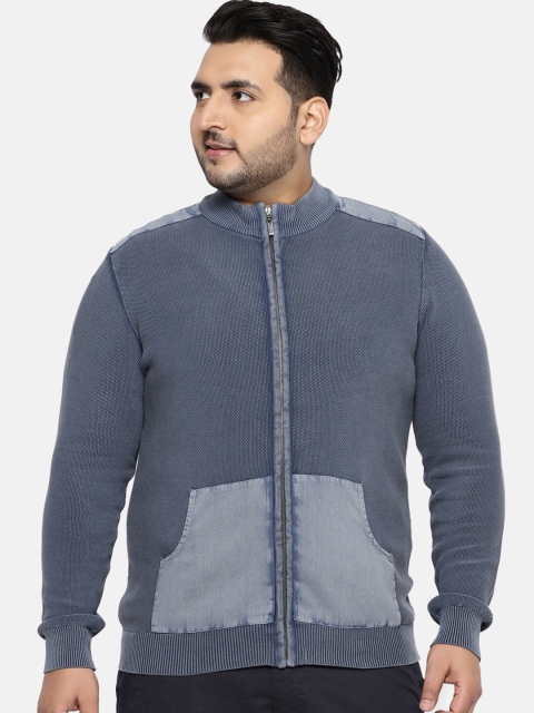 

aLL Plus Size Men Blue Washed Effect Self Design Sweatshirt
