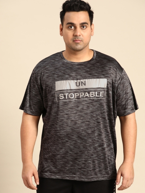 

aLL Plus Size Men Charcoal & Black Typography Printed T-shirt