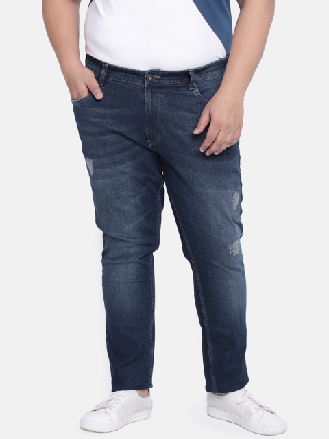 

aLL Plus Size Men Blue Slim Fit Mid-Rise Low Distress Stretchable Jeans
