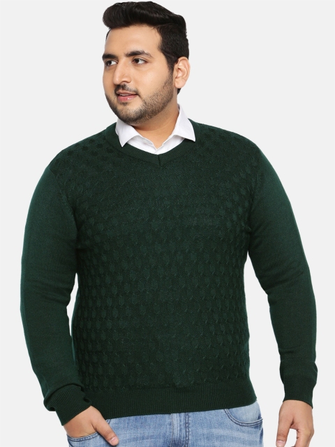 

aLL Plus Size Men Green Self Design Pullover Sweater