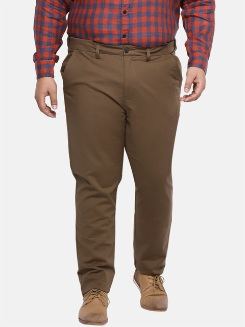 

aLL Plus Size Men Brown Regular Fit Solid Chinos
