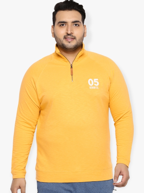 

aLL Plus Size Men Yellow Solid Sweatshirt