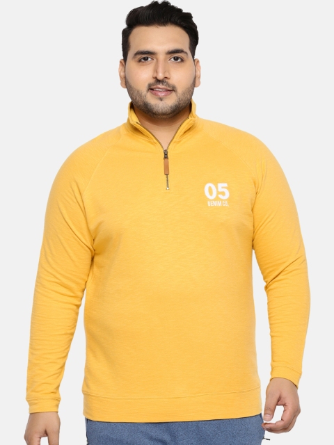 

aLL Plus Size Men Yellow Solid Sweatshirt