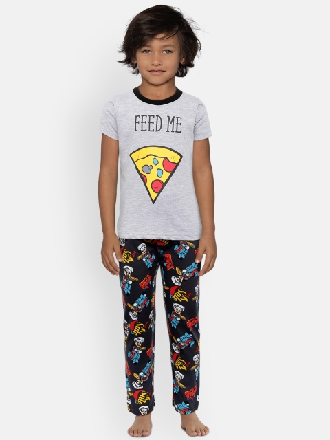 

Nite Flite Kids Grey Melange & Navy Blue Printed Night Suit