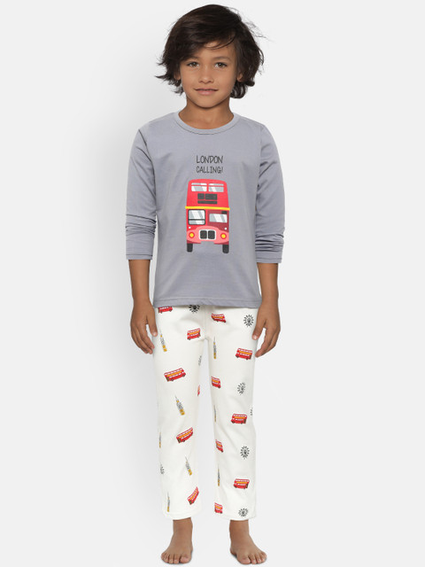 

Nite Flite Kids Grey & White Printed Night Suit