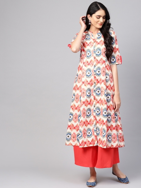 

Varanga Women Beige & Pink Printed A-Line Kurta