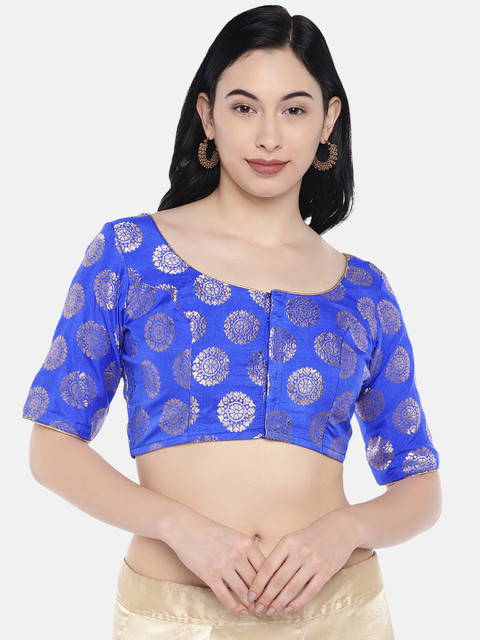 

Studio Shringaar Blue and Gold-Coloured Readymade Benaras Brocade Saree Blouse