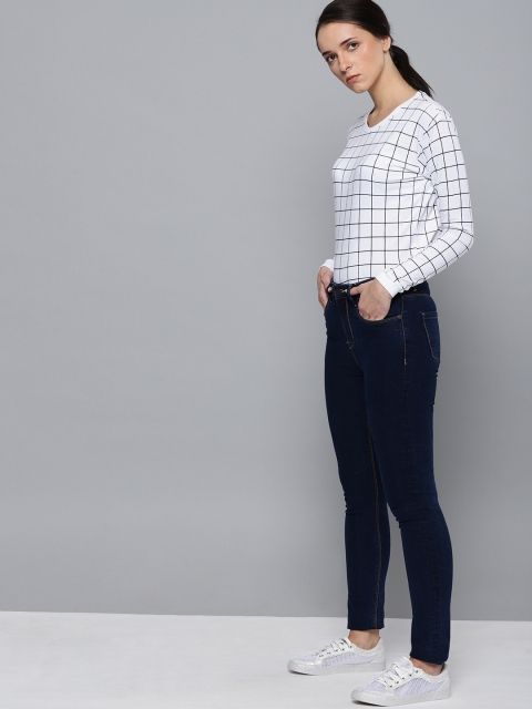 

DILLINGER Women White & Black Checked Round Neck T-shirt