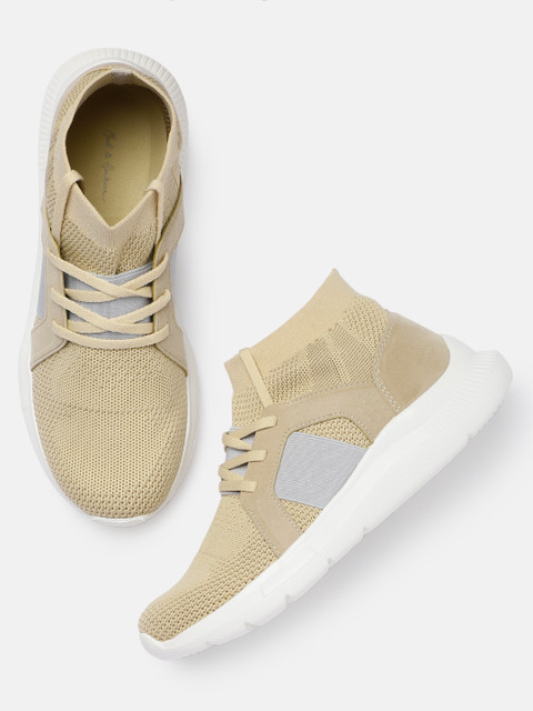 

Mast & Harbour Women Beige Solid Mid-Top Sneakers