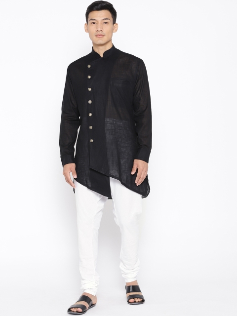

SG LEMAN Men Black & White Solid Kurta with Churidar