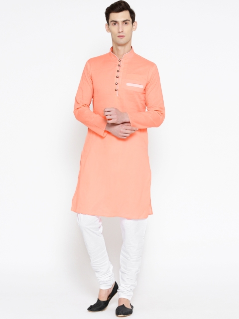 

SG LEMAN Men Peach-Coloured & Off-White Solid Kurta with Pyjamas