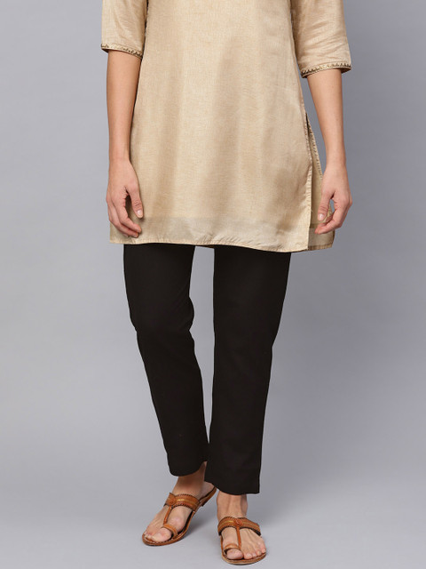 

anayna Women Black Solid Regular Trousers