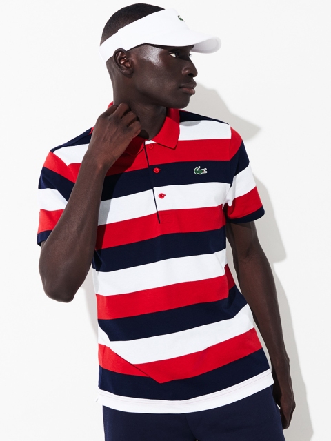 

Lacoste Men Multicoloured SPORT L.12.12 Striped Ultra Light Cotton Polo Shirt, Red