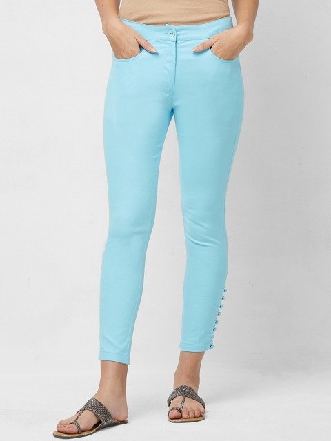 

Naari Women Blue Slim Fit Solid Cigarette Trousers