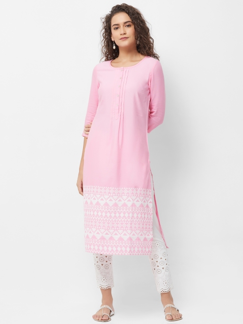 

Naari Women Pink & White Embroidered Straight Kurta