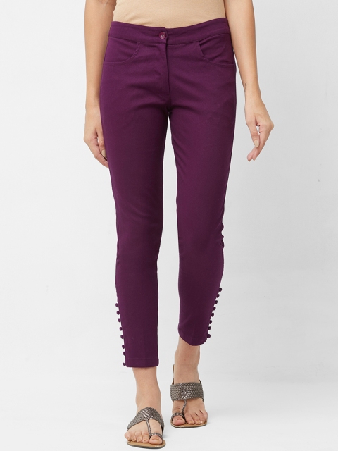 

Naari Women Purple Slim Fit Solid Cigarette Trousers