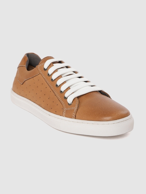 

LEO CLAWS Men Brown Perforated Leather Sneakers