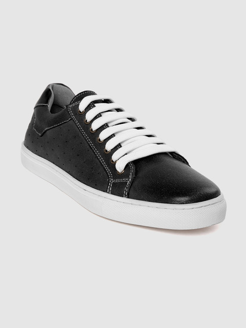 

LEO CLAWS Men Black Perforated Leather Sneakers