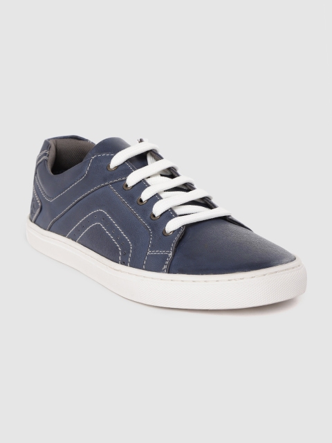 

LEO CLAWS Men Navy Blue Solid Leather Sneakers