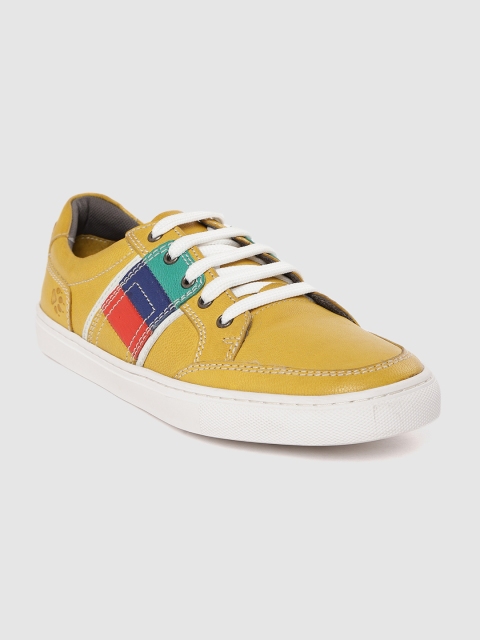 

LEO CLAWS Men Mustard Yellow Solid Leather Sneakers