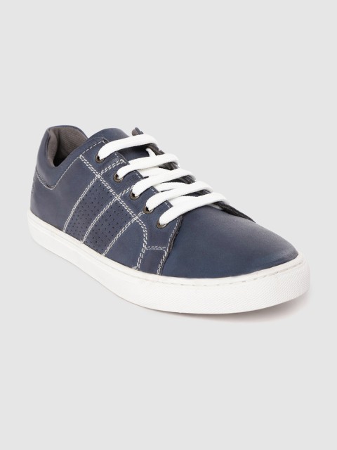 

LEO CLAWS Men Navy Blue Perforated Leather Sneakers
