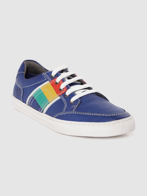 

LEO CLAWS Men Blue Leather Striped Sneakers