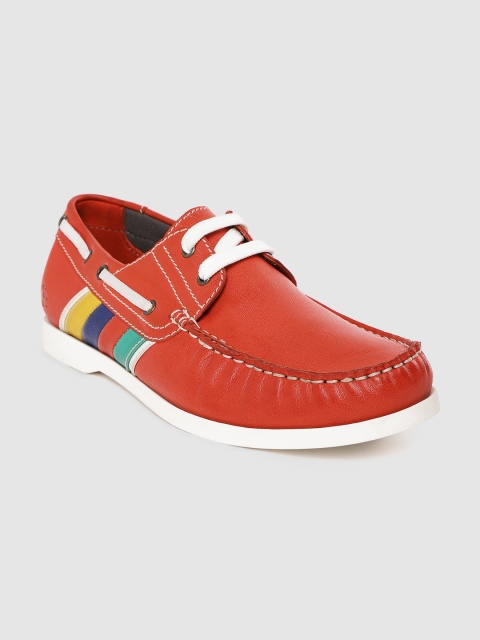 

LEO CLAWS Men Red Solid Leather Boat Shoes