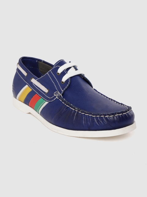 

LEO CLAWS Men Blue Striped Leather Boat Shoes