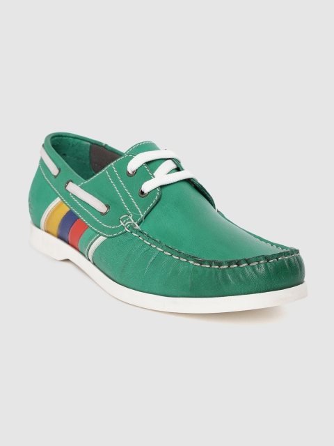 

LEO CLAWS Men Green Solid Leather Boat Shoes