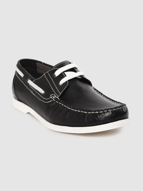 

LEO CLAWS Men Black Leather Boat Shoes
