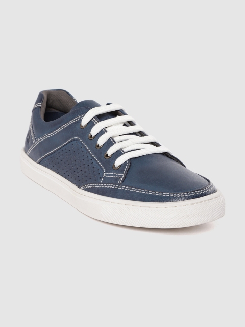 

LEO CLAWS Men Navy Blue Leather Perforated Sneakers