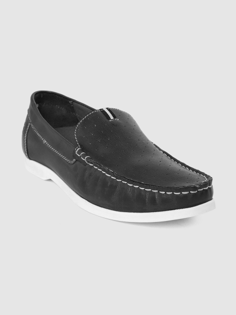 

LEO CLAWS Men Black Leather Perforated Loafers