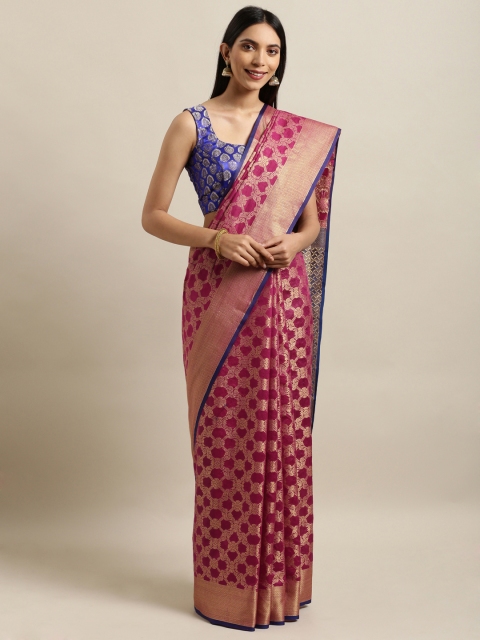 

Saree Swarg Magenta Pink & Gold-Toned Silk Blend Woven Design Banarasi Saree