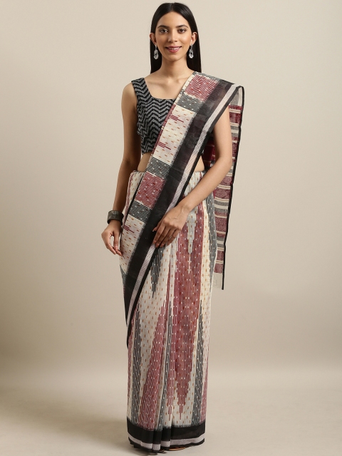 

Saree Swarg Off-White & Maroon Cotton Blend Printed Saree