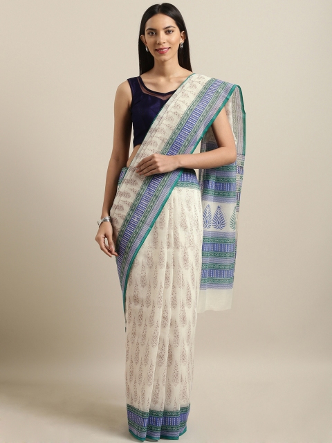 

Saree Swarg Off-White Printed Cotton Blend Saree