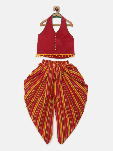 

Twisha Girls Red Printed Top with Dhoti Pants