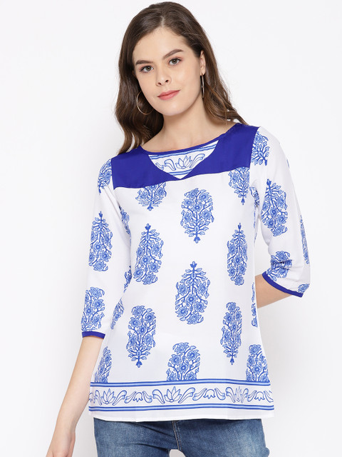 

Karmic Vision Women White & Blue Printed Top