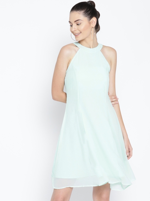 

Karmic Vision Women Sea Green Solid Fit and Flare Dress