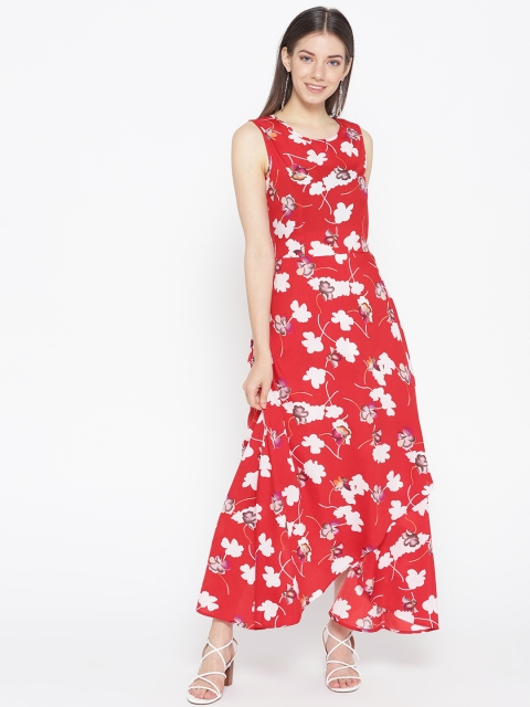 

Karmic Vision Women Red & White Floral Print Maxi Dress