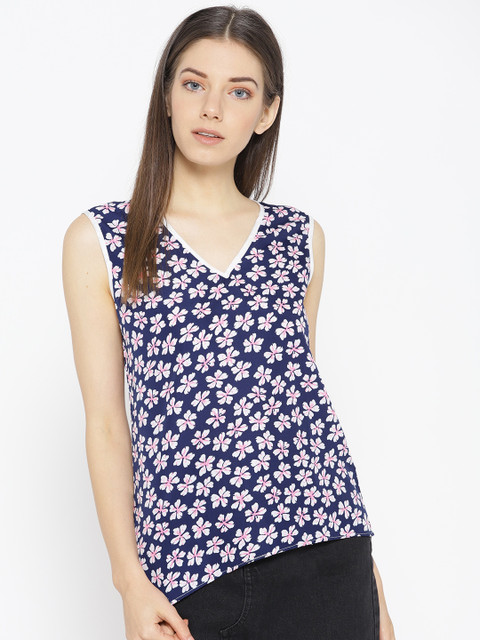 

Karmic Vision Women Navy Blue & Off-White Printed Top