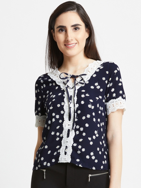 

COVER STORY Women Blue Printed Top, Navy blue