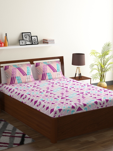 

BOMBAY DYEING Purple & White 104 TC Cotton Double King Bedsheet with 2 Pillow Covers