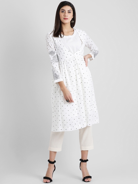 

Aayna Women White & Grey Printed Layered A-Line Kurta