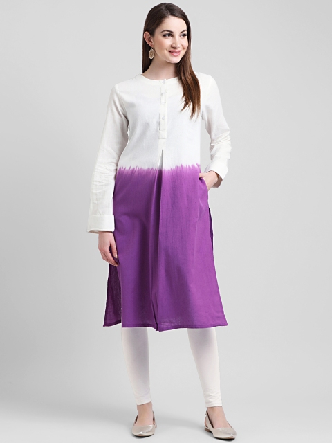 

Aayna Women Off-White & Purple Dyed Straight Kurta