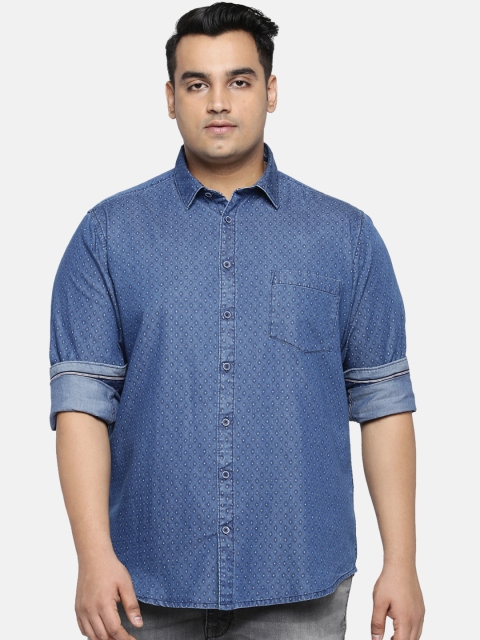 

aLL Plus Size Men Blue Regular Fit Printed Casual Shirt