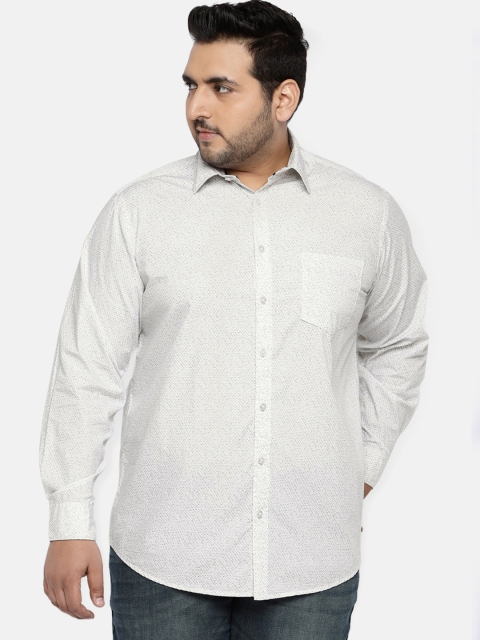 

aLL Plus Size Men White Navy Blue Regular Fit Printed Casual Shirt